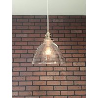 Industrie Pendelleuchte -Chrom 8" Klarglas-Konenschirm Mit Patentierten "Huila Electrical Connectors" Und Edison Victorian Glühbirne von LightArtedLighting