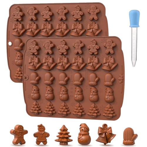 LightBeacon Silikonform Weihnachten, 2 Weihnachten Schokoladenformen Silikon 6 Muster Pralinenform Weihnachten Silikon, Weihnachten Schokolade Form, Küchen-Backform Wiederverwendbare von LightBeacon