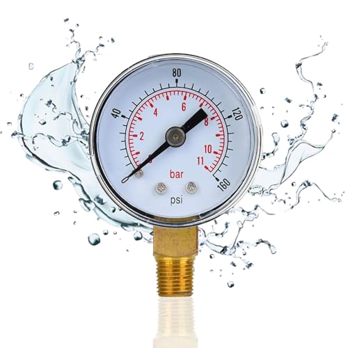 Manometer Druckluft, 1/8 Zoll BSPT Manometer Wasser, Druckmanometer Luft, Pool-Manometer, Mechanisches Manometer, Niederdruckmanometer für Heizöl, Öl oder Wasser, 160PSI, 0-11bar von LightBeacon