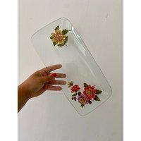 Vintage Kuchenform Aus Glas Mit Blumenmuster von LightBlossomBoutique