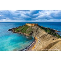 Ghajn Tuffieha Bay Malta Poster Golden Souvenir Fotografie Druck Malta 3-Teilig Wandkunst Landschaft von LightBoxCollections