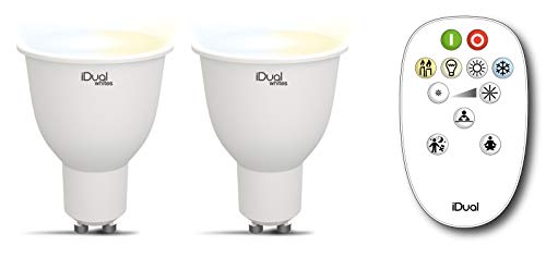 2er Pack LED Leuchtmittel iDual Whites GU10 weiss - warmweiss justierbar mit Fernbedienung von LightBulb