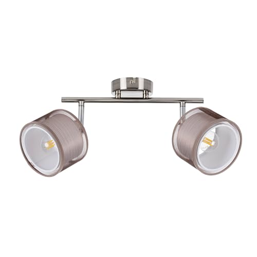 LightLogic Deckenlampe ESEK EL-2I - Deckenstrahler 2-flammig - E14 Fassungen - Verstellbare Leuchte mit Stoffschirm für Wohnzimmer, Schlafzimmer und Flur - Nickel Satin von LightLogic
