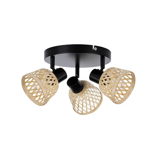 LightLogic Deckenlampe OTAR EL-3O - E14 Fassung - Dreiflammige LED Deckenleuchte mit Bambusschirm - Verstellbare Lampe für Wohnzimmer - Schlafzimmer und Flur - Schwarz von LightLogic