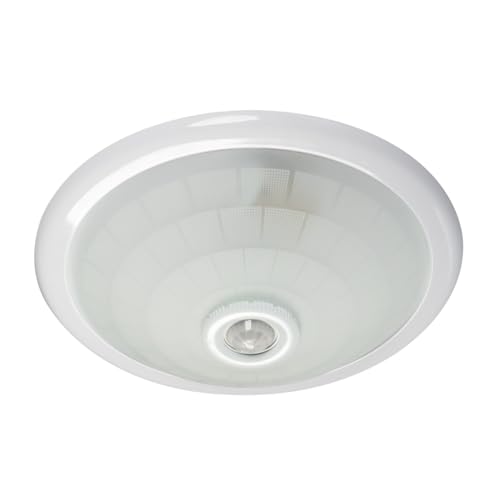 LightLogic Deckenleuchte mit Bewegungsmelder für Zuhause und Büro – E27 Plafoniere Rund – Glas/Stahl Lampe für Innenräume mit 360° PIR-Sensor Weiß von LightLogic