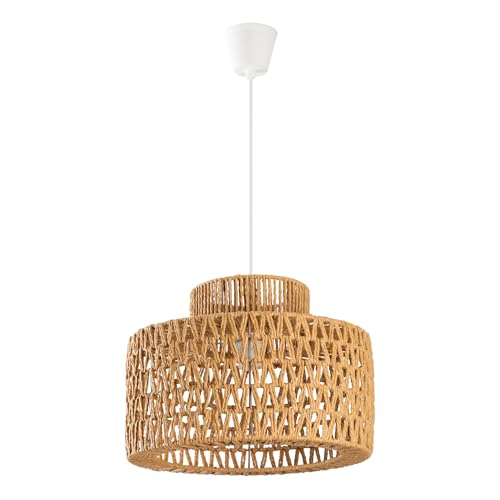 LightLogic Hängelampe ARILAS - Boho Lampe mit E27 Fassung - Beige Lampenschirm - Elegante Deckenleuchte für Wohnzimmer und Schlafzimmer- Stilvolle Hängelampe von LightLogic