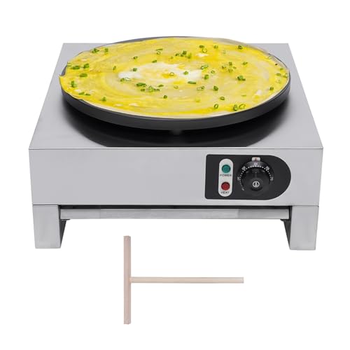 3000W Crepegerät, 40cm Profi Elektrisch Edelstahl Crepes Maker Crepesmaker mit Holzspatel, 50-300°C Einstellbare Temperatur für Pfannkuchen, Pan Cakes, Omeletts, Palatschinken von Lightakai