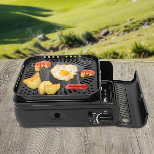 Campingkocher Gas Gaskocher Camping Gasherd Gaskocher Set Tragbarer Tischgrill Camping Herd mit Grillplatte und Tragekoffer, für Picknick(Schwarz) von Lightakai
