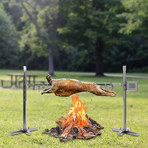 Edelstahl Spanferkelgrill mit Motor | höhenverstellbarer Spießgrill | Elektrisches Edelstahl Grillspieß Set mit Drehspieß für Lagerfeuer, Camping und Garten, für Spanferkel und Lämmer von Lightakai