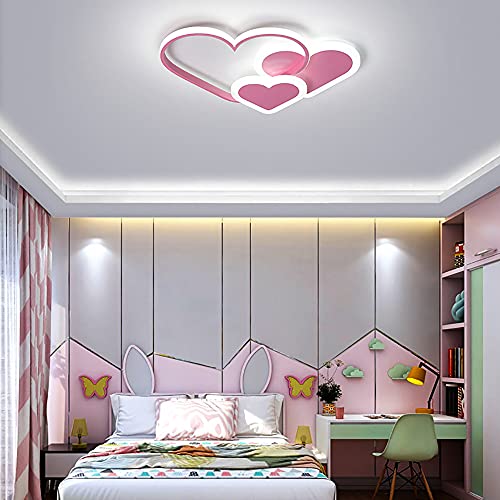 Kinderzimmer Deckenlamp, 52CM Dimmbare LED-Deckenleuchte Modern Kreative Liebe Herz Design Deckenlampe Mit Fernbedienung für Schlafzimmer Küche Esszimmer Badezimmer (Rosa) von Lightakai