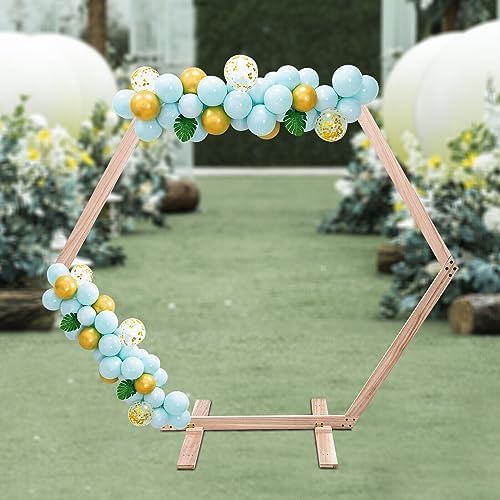 Lightakai 7.1 x 6.1ft Hochzeitsbogen Holz, Hexagonal Arbor Hintergrund Holz Hexagon Blume Arbor Stand mit Basis - Tragfähigkeit 5kg/11lbs für Hochzeit Geburtstag Party Deco von Lightakai
