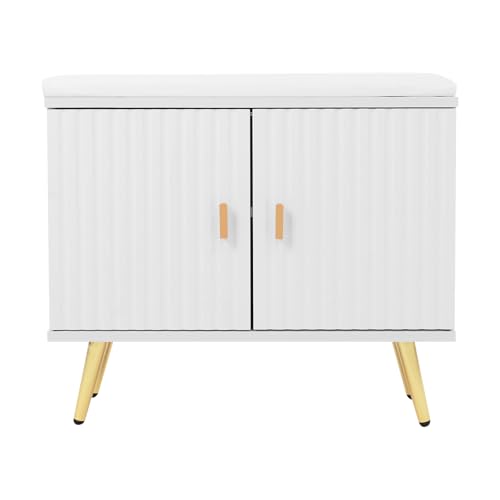 Schuhschrank mit Sitzbank, Schuhbank mit Stauraum und gepolstertem Kissen, Dielenbank Schuhtruhe, Sitzbank mit Stauraum für Flur, Eingang und Wohnzimmer, 60x30x50cm (Weiß) von Lightakai