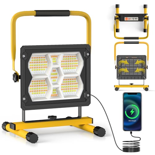 LED Baustrahler,100WLED Strahler Akku Arbeitsleuchte,3 Lichtmodi, LED Arbeitsleuchte, IP65 Wasserdicht Tragbar Arbeitsscheinwerfer,für Werkstatt Baustelle Garage Camping Außen Beleuchtung von Lightasea