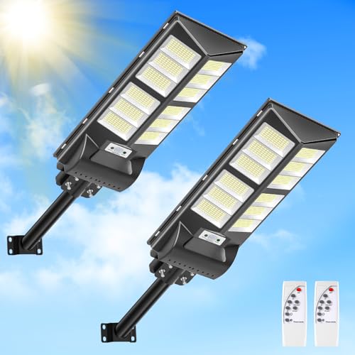 Lightasea 600W Solar Straßenlaterne, 60000LM 6500K Solar Wegeleuchte mit Bewegungsmelder, IP65 Wasserdichte Solarlampen Strassenlaternen mit Fernbedienung für Hof, Garten, Parkplatz - 2 Stück von Lightasea
