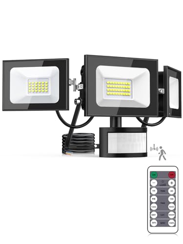Lightasea LED Strahler mit Bewegungsmelder außen, 100W 10000LM Außenstrahler mit Verstellbaren 3 Köpfe, 6500K Kaltweiß LED Scheinwerfer mit Fernbedienung, IP65 Wasserdicht Flutlicht für Garage, Hof von Lightasea