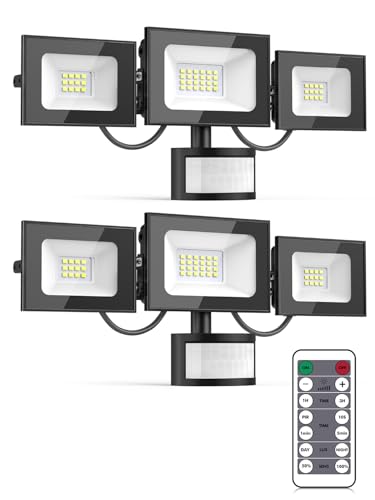 Lightasea LED Strahler mit Bewegungsmelder außen, 50W 5000LM Außenstrahler mit Verstellbaren 3 Köpfe, 6500K Kaltweiß LED Scheinwerfer mit Fernbedienung, IP65 Wasserdicht Flutlicht für Garage, Hof von Lightasea