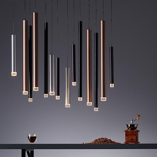 14 flammige LED Hängelampe - höhenverstellbare Pendelleuchte - dimmbar in 3 Stufen über Wandschalter - aus Metall/Kunststoff - in Aluminiumfarbenminiumfarben/Schwarz/braun/Kaffeefarben - 180 x 70 cm von Lightbox