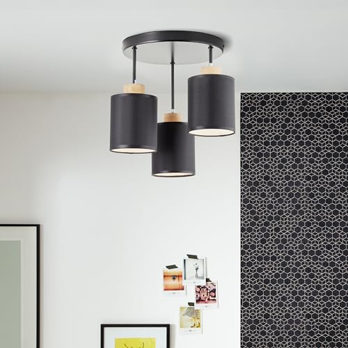 3 flammiges Deckenrondell - skandinavische Rondell Deckenleuchte mit schwarzen Stoff Schirmen - 40 cm Höhe x Ø 30 cm - E27 Fassung - aus Metall/Textil/Holz von der Stieleiche - in Schwarz/Braun 3 flammiges Deckenrondell - skandinavische Rondell Deckenleuchte mit schwarzen Stoff Schirmen - 40 cm Höhe x Ø 30 cm - E27 Fassung - aus Metall/Textil/Holz von der Stieleiche - in Schwarz/Braun von Lightbox