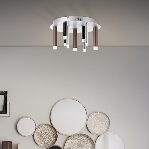Lightbox LED Deckenlampe | 22 cm Höhe | Glamour Deckenleuchte | dimmbar in 3 Stufen (max. 3900 lm) | Lichtfarbe: Warmweiß (3000 K)| Wohnzimmerlampe aus Metall/Kunststoff in Aluminium/Schwarz/Braun von Lightbox