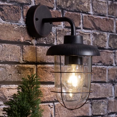 Lightbox hängende Wandlampe - spritzwassergeschützte Wandleuchte für den Außenbereich - geeignet als Haustürbeleuchtung - Metall/Glas - 28x18cm von Lightbox