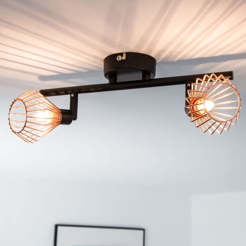 Lightbox LED Deckenstrahler 2 flammig - Deckenspot mit stilvollen Draht-Schirmen und schwenkbaren Köpfen - Metall Schwarz/Kupfer Lightbox LED Deckenstrahler 2 flammig - Deckenspot mit stilvollen Draht-Schirmen und schwenkbaren Köpfen - Metall Schwarz/Kupfer von Lightbox
