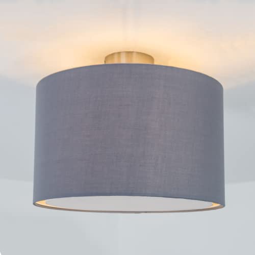 Lightbox dekorative Deckenlampe - Deckenleuchte mit stilvollem Stoffschirm - Metall/Textil Eisen/Grau - 40cm Durchmesser von Lightbox
