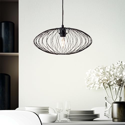 Hängelampe im NeoRetro Design - Pendelleuchte mit dekorativem Drahtschirm - in der Höhe kürzbar - geeignet für 1x E27 Leuchtmittel - Metall/Schwarzmatt - 40cm Durchmesser von Lightbox