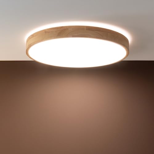 Lightbox LED Deckenlampe - funktionale Wand- und Deckenleuchte mit Fernbedienung stufenlos dimmbar - Lichtfarbe einstellbar CCT - aus Metall/Kunststoff - in Hellbraun/Weiß - Ø 50 cm von Lightbox