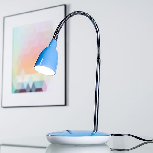 LED Schreibtischlampe mit warmweißem Licht - moderne Tischleuchte mit Flexarm und Schalter - Kunststoff/Metall Eisen/Blau - Höhe 40cm von Lightbox