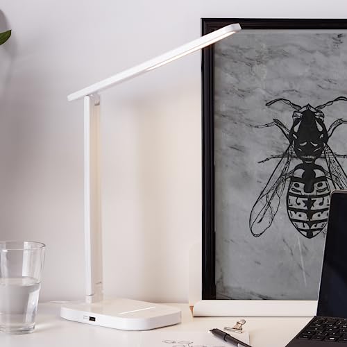 LED Tischlampe - funktionale Tischleuchte mit Touchdimmer und Nachtlichtfunktion - Lichtfarbe einstellbar CCT - aus Kunststoff/Metall - in Weiß - 34 x 12 cm von Lightbox