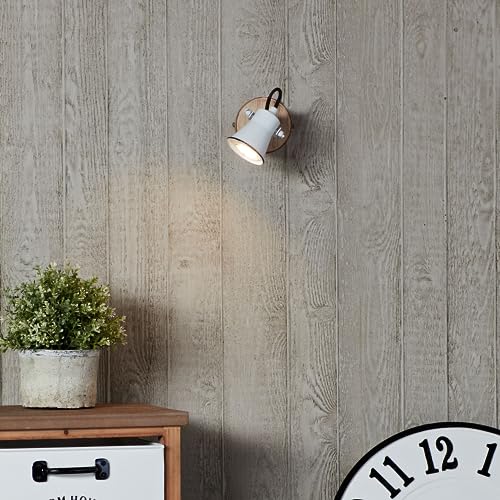 Lightbox dekorativer Wandstrahler - Wandspot in Landhausoptik mit schwenkbarem Kopf - Metall/Holz Weiß/Braun von Lightbox