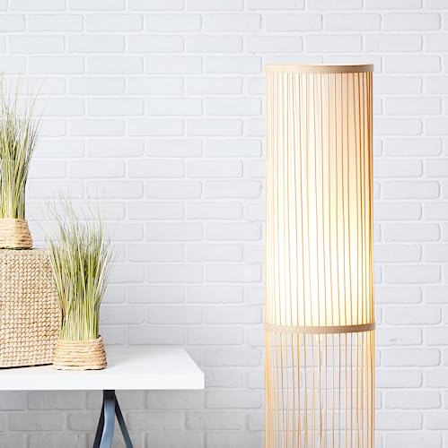 Lightbox Stehlampe im Nature Stil | Ø 20 cm | dekorative Bambus Stehleuchte mit Fußschalter für Büro, Schlafzimmer oder Wohnzimmer | aus Bambus/Textil in Naturfarben/Weiß von Lightbox