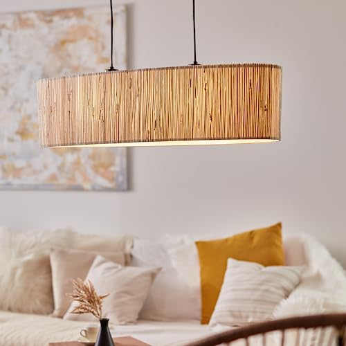 Lightbox 2 flammige Hängelampe - Pendelleuchte im Natural Stil mit kürzbarem Kabel - 115 cm Höhe & 95 cm Länge - 2 x E27 Fassung - max. 52 W - aus Metall/Seegras - in Schwarz/Naturfarben von Lightbox
