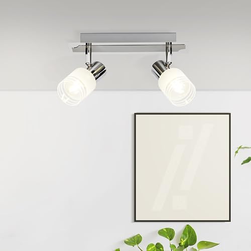 Lightbox 2 flammige LED Spotbalken - Basic Decken Strahler mit schwenkbaren Köpfen - 35 cm Länge - E14 Fassung - max. 4 W - 400 lm - 2700 K - aus Metall/Glas - in Eisen/Chrom/Weiß von Lightbox