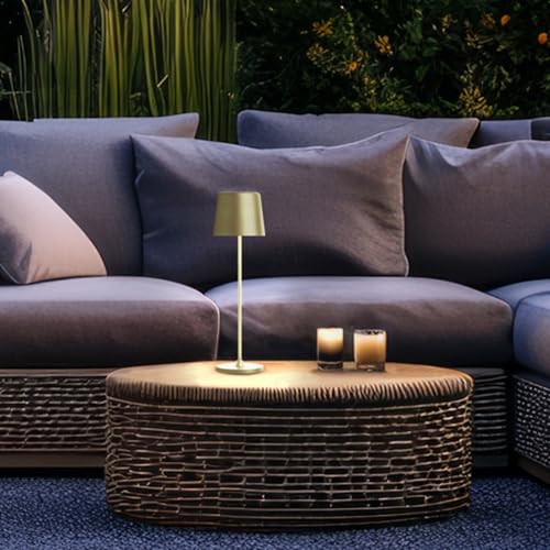Lightbox 2er-Set LED Tischlampen für Innen & Außen | 37 cm / 23 cm Höhe, Ø 10 cm | goldfarbene Outdoor Tischleuchten mit Touch-Dimmer | mobil/kabellos/portable | per USB aufladbar/Akku | 310 lm von Lightbox