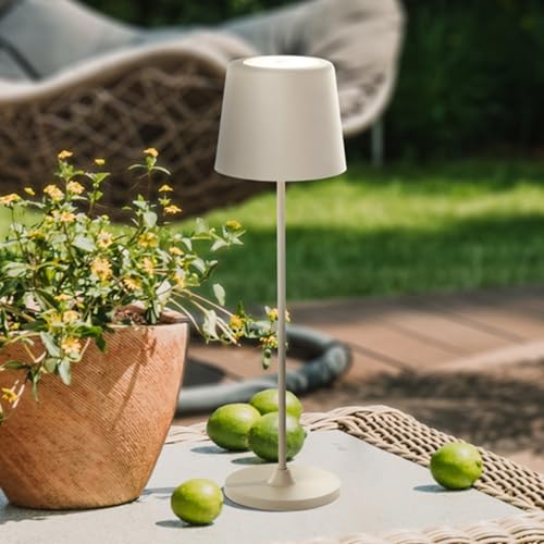 Lightbox 2er-Set LED Tischlampen für Innen & Außen | 37 cm / 23 cm Höhe, Ø 10cm | beige Outdoor Tischleuchten mit Touch-Dimmer | mobil/kabellos/portable | per USB aufladbar/Akku | 310lm von Lightbox