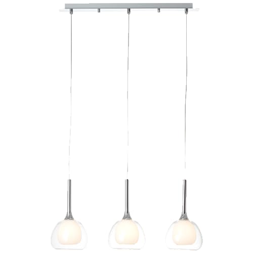 Lightbox 3 flammige Hängelampe - Pendelleuchte mit Glas Schirmen & kürzbarem Kabel - 120 x 66 x 16 cm - E14 Fassung - max. 40 W - aus Metall/Glas - in Chrom/Weiß-Transparent von Lightbox