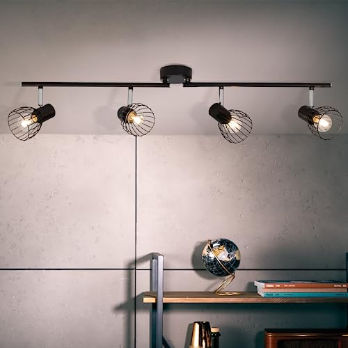 Lightbox 4 flammiges drehbares Spotrohr - Retro Decken Strahler mit schwenkbarem Arm und Köpfen - 20 cm Höhe & 82 cm Länge - 4 x E14 Fassung - max. 40 W - aus Metall- in Schwarz von Lightbox
