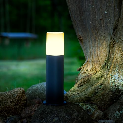 Lightbox Außen Sockellampe mit matt weißem Regenschutz - 35 cm Höhe - moderne Outdoor Wegeleuchte - für den Garten - IP44 - E27 Fassung - max. 28 W - aus Edelstahl/Kunststoff - in Anthrazit von Lightbox