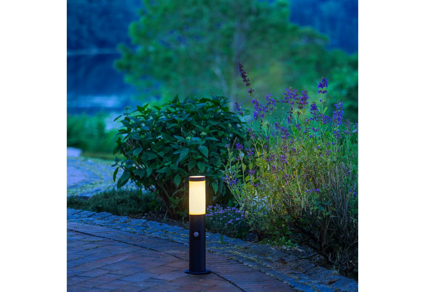 Lightbox Außen-Stehlampe, Bewegungsmelder, ohne Leuchtmittel, Sockelleuchte 45 cm Höhe, E27, IP44, Metall/Kunststoff, schwarz von Lightbox