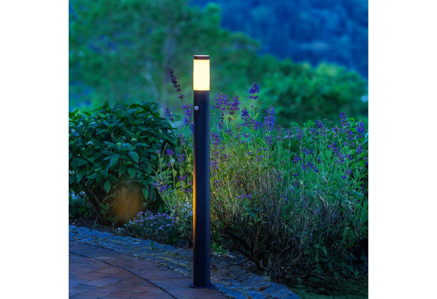 Lightbox Außen-Stehlampe, Bewegungsmelder, ohne Leuchtmittel, Wegelampe, 111 x 12 cm, E27, IP44, Metall/Kunststoff, schwarz von Lightbox