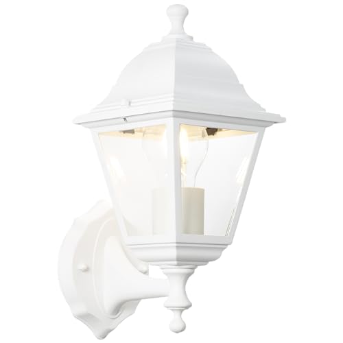 Lightbox Außen Wandlampe mit Glas Regenschutz - stehend - weiße Outdoor Wandleuchte für den Hauseingang - 31 x 14 x 19 cm - E27, max. 60 W - aus Metall/Glas von Lightbox
