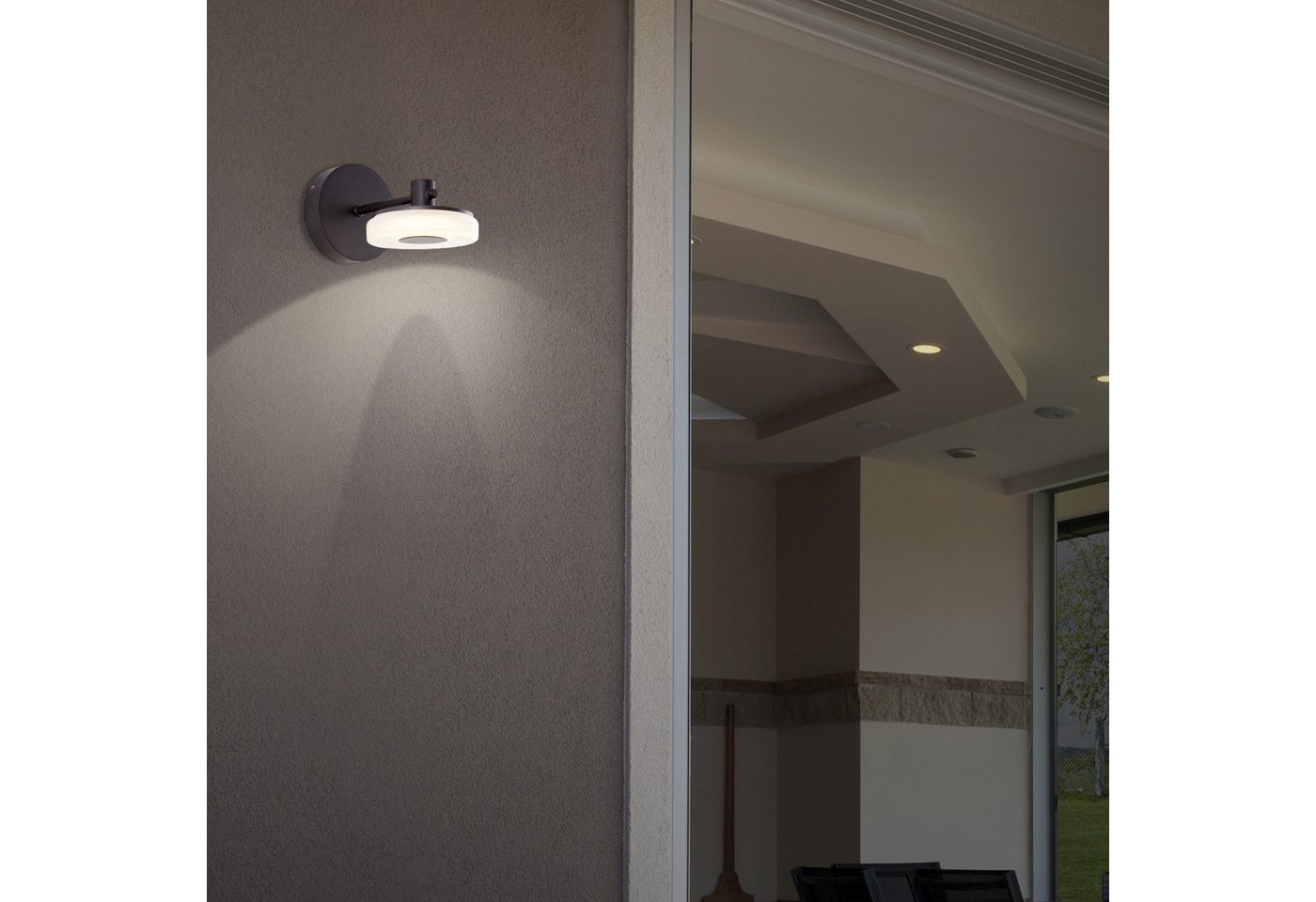 Lightbox LED Außen-Wandleuchte, LED fest integriert, warmweiß, Außenwandlampe, Glasschirm, 10 x 12 x 18cm, 730lm, 3000K, schwarz/weiß von Lightbox