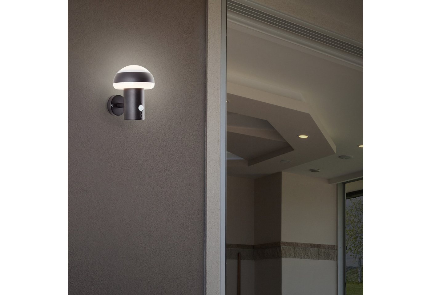 Lightbox Außen-Wandleuchte, Bewegungsmelder, LED fest integriert, warmweiß, LED Außenwandlampe mit Bewegungsmelder 9W - 1100 Lumen - Sand Schwarz von Lightbox