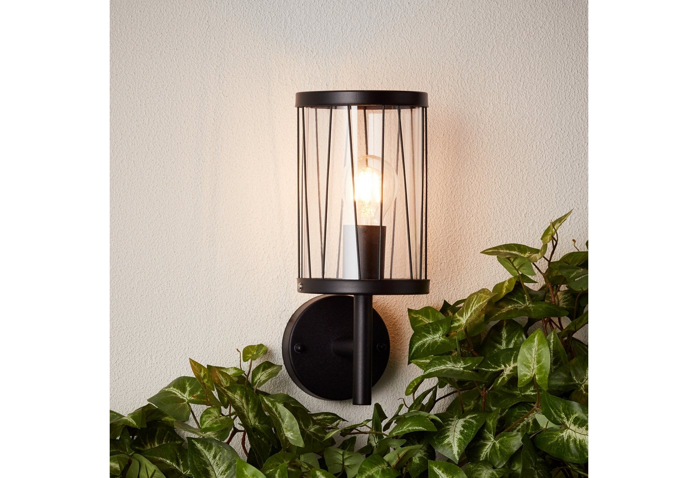 Lightbox Außen-Wandleuchte, ohne Leuchtmittel, Außen Wandlampe, 31cm Höhe, Ø 13cm, E27, max. 40 W, IP44, matt schwarz von Lightbox