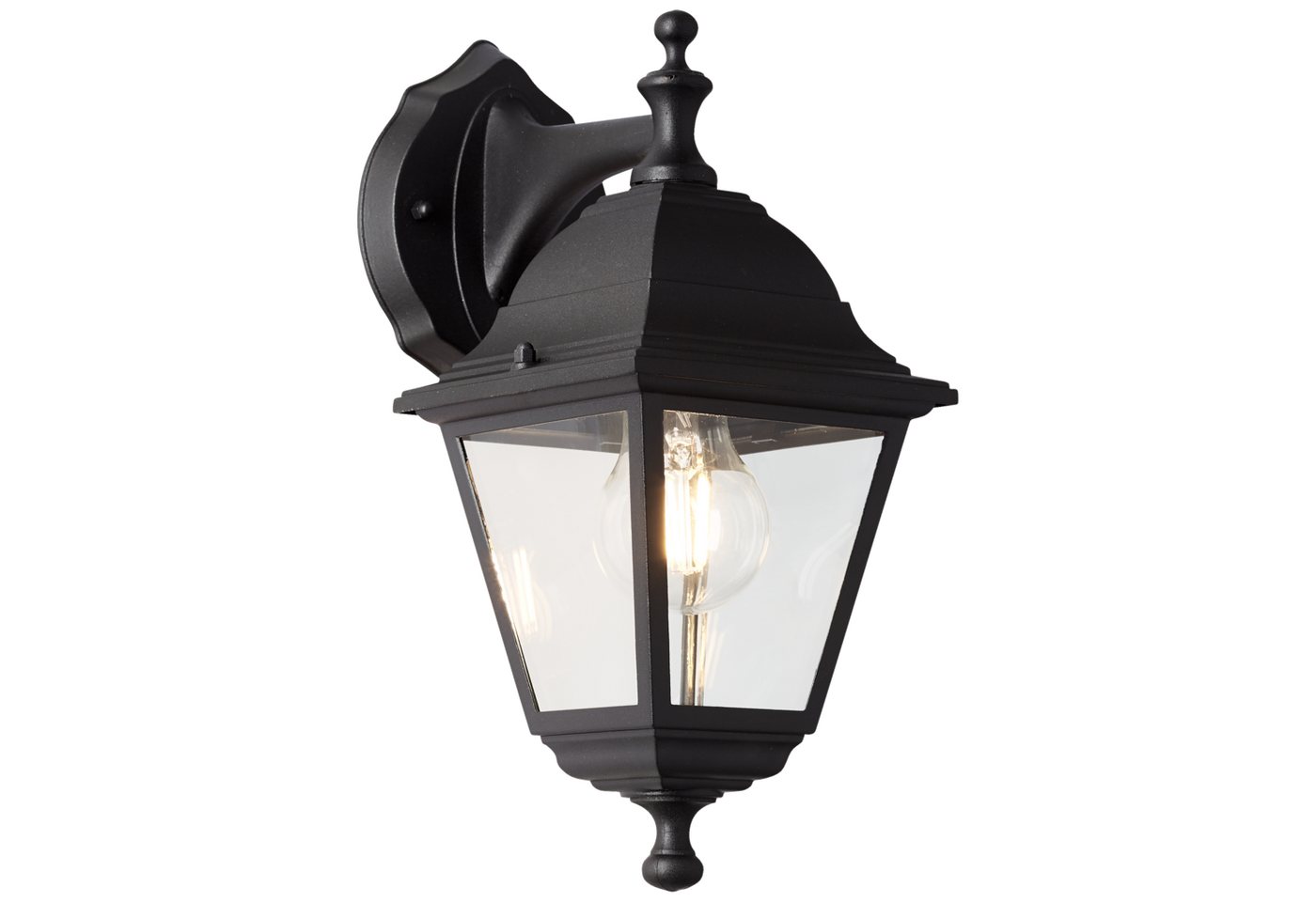 Lightbox Außen-Wandleuchte, ohne Leuchtmittel, Außen Wandlampe, 31x14x19cm, E27, max. 60W, IP44, Metall/Glas, schwarz von Lightbox