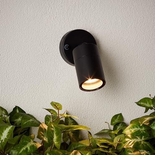 Lightbox Außen Wandspot mit Glas Abdeckung - 14 x 9 cm - schwarze Outdoor Wandstrahler mit schwenkbarem Kopf - spritzwassergeschützt (IP44) - für den Balkon oder für die Terrasse - aus Metall/Glas von Lightbox