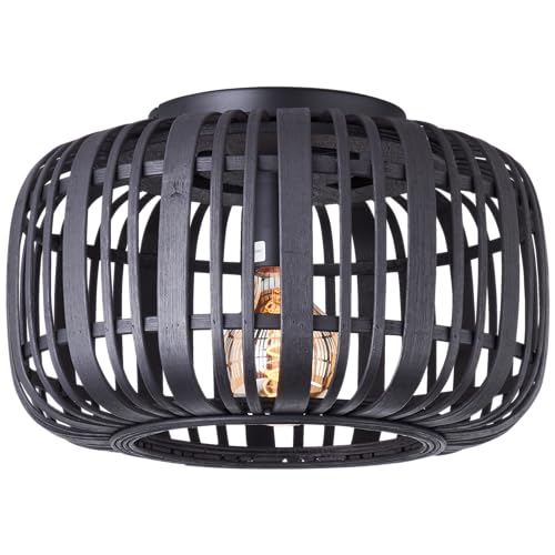 Lightbox Deckenlampe | 22 cm Höhe, Ø 32 cm | dimmbare Boho Deckenleuchte mit Bambus-Schirm & besonderem Lichteffekt | E27 Fassung | für das Wohnzimmer | aus Metall/Bambus in Schwarz von Lightbox