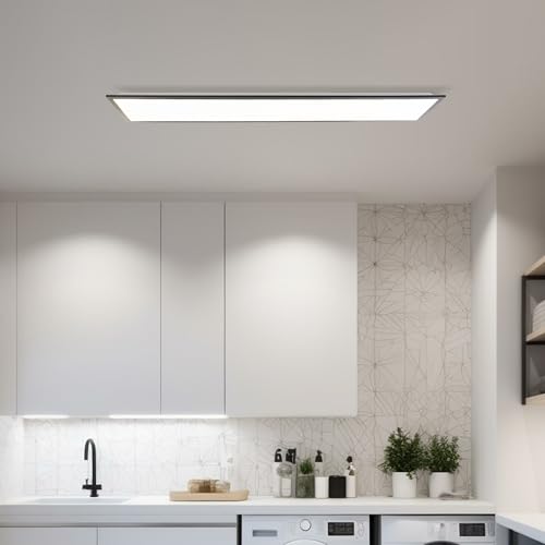 Lightbox Basic LED Aufbaupaneel | 120 x 30 cm | zeitloses Wand- & Deckenpanel mit schwarzem Rahmen & neutralweißer Lichtfarbe (4000 K) | 4600 lm | für jeden Raum | aus Aluminium/Kunststoff von Lightbox