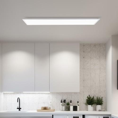 Lightbox Basic LED Aufbaupaneel | 120 x 30 cm | zeitloses Wand- & Deckenpanel mit weißem Rahmen & neutralweißer Lichtfarbe (4000 K) | 4600 lm | für jeden Raum | aus Aluminium/Kunststoff von Lightbox